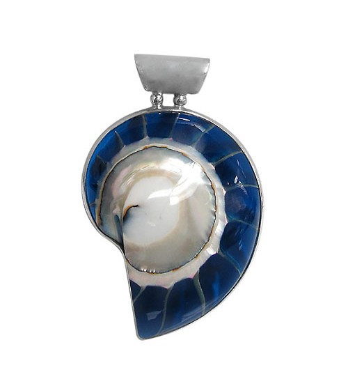 Blue Shell Pendant, Sterling Silver
